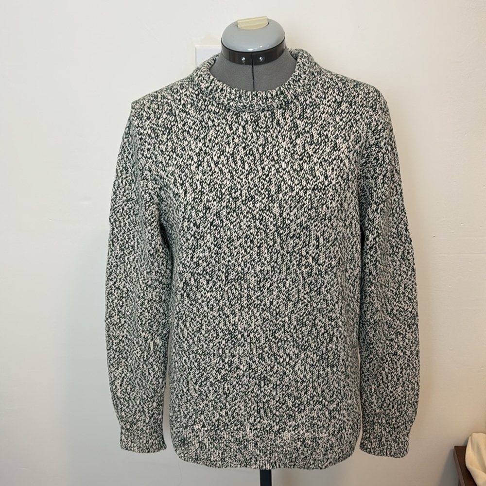 J.Crew 100% Cotton Green and White Marled Crew Neck Sweater